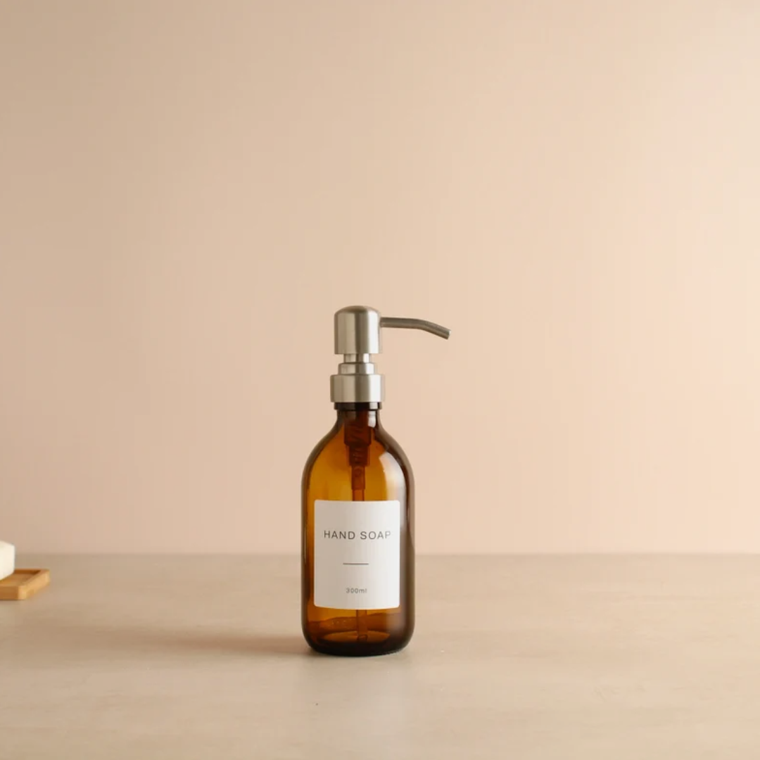 Labeled Glass Dispenser Bottle
