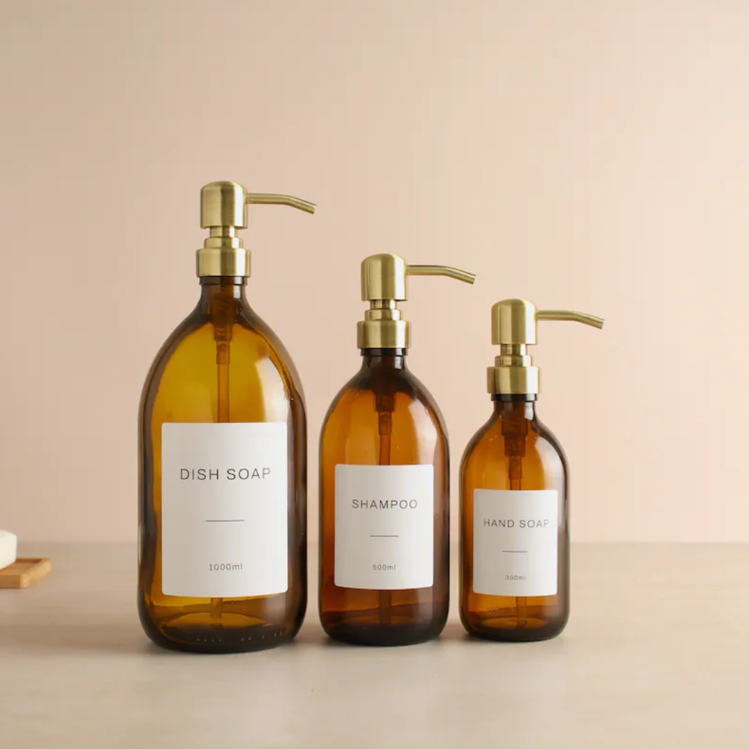 Labeled Glass Dispenser Bottle