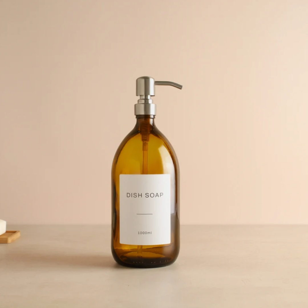 Labeled Glass Dispenser Bottle