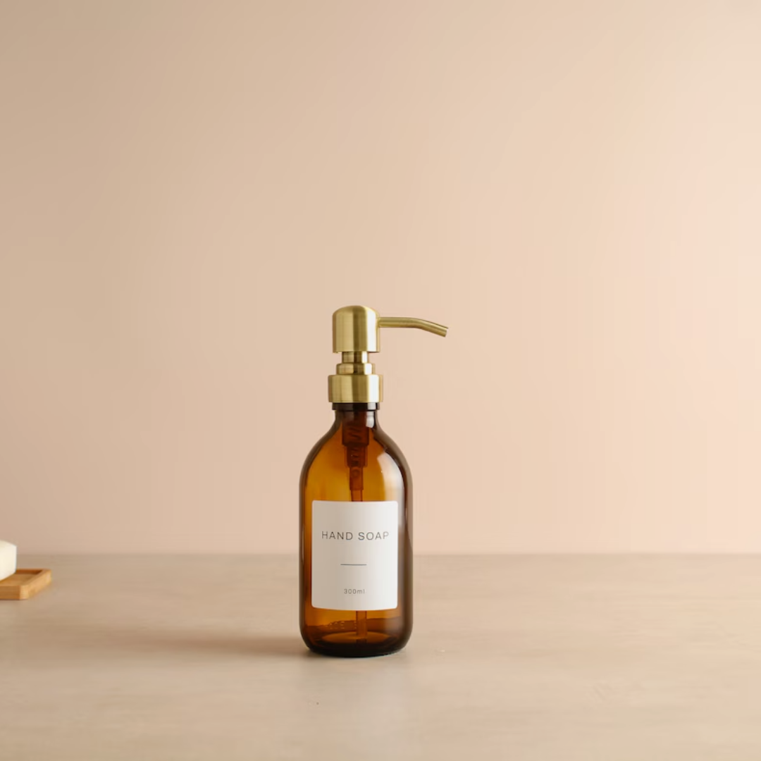 Labeled Glass Dispenser Bottle