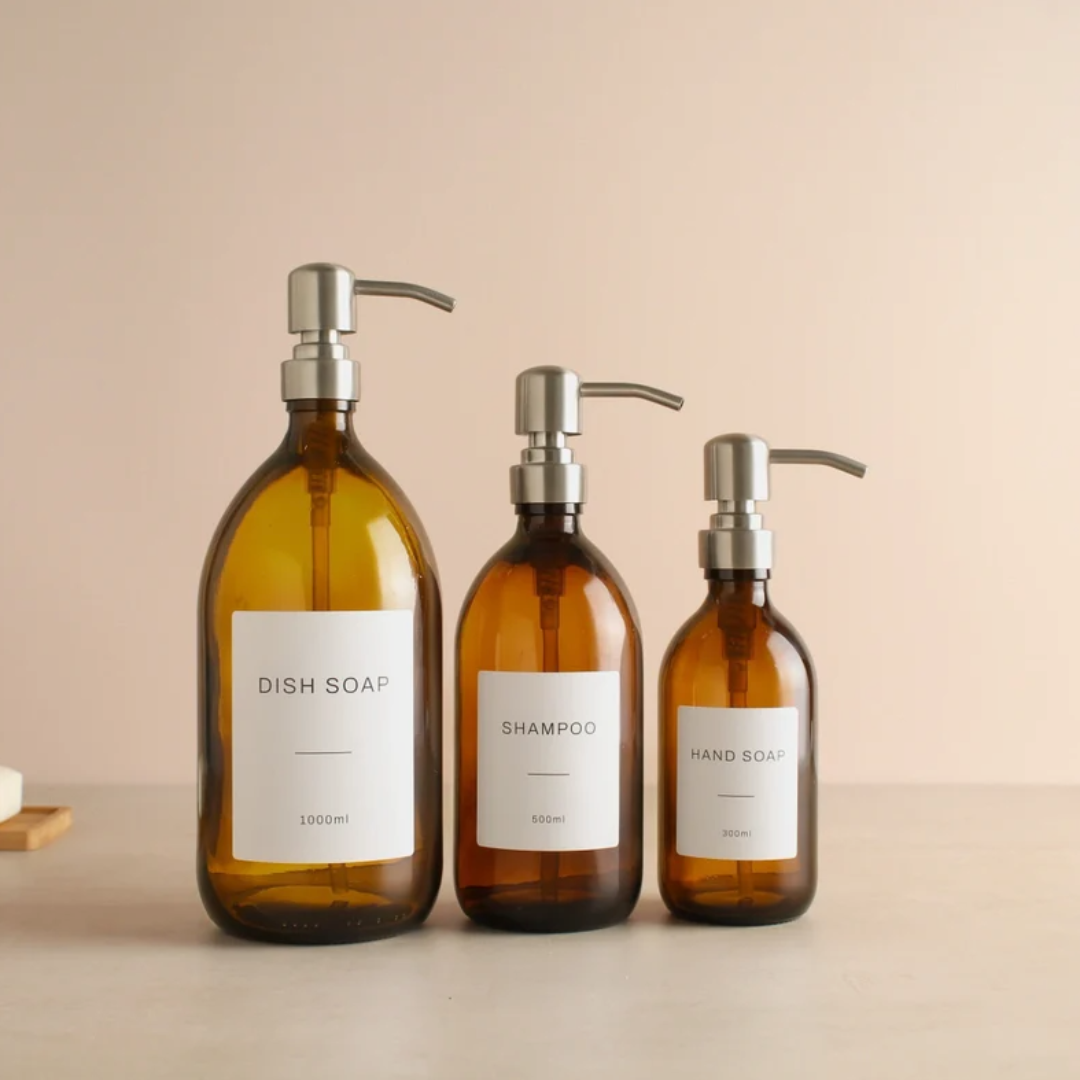 Labeled Glass Dispenser Bottle