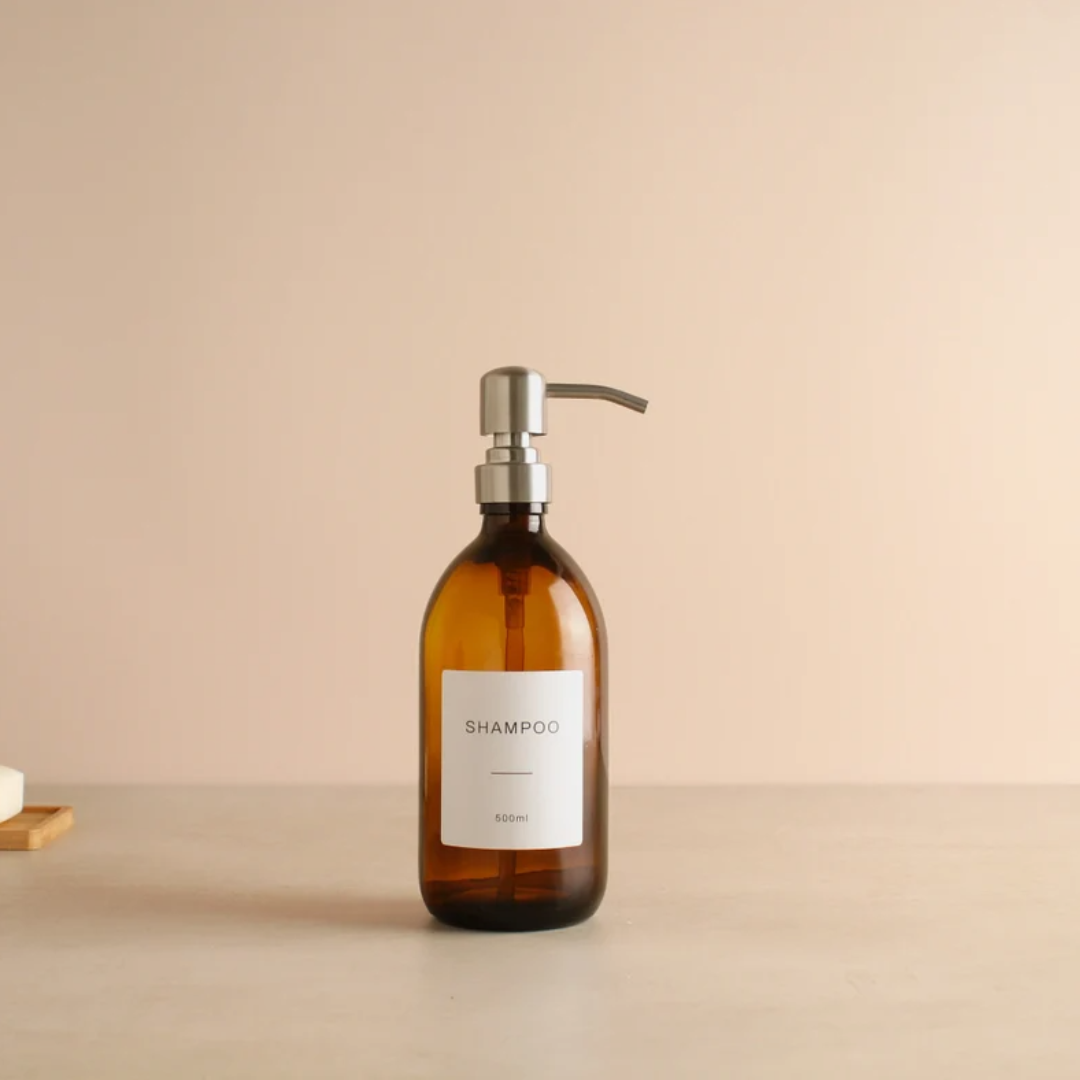 Labeled Glass Dispenser Bottle