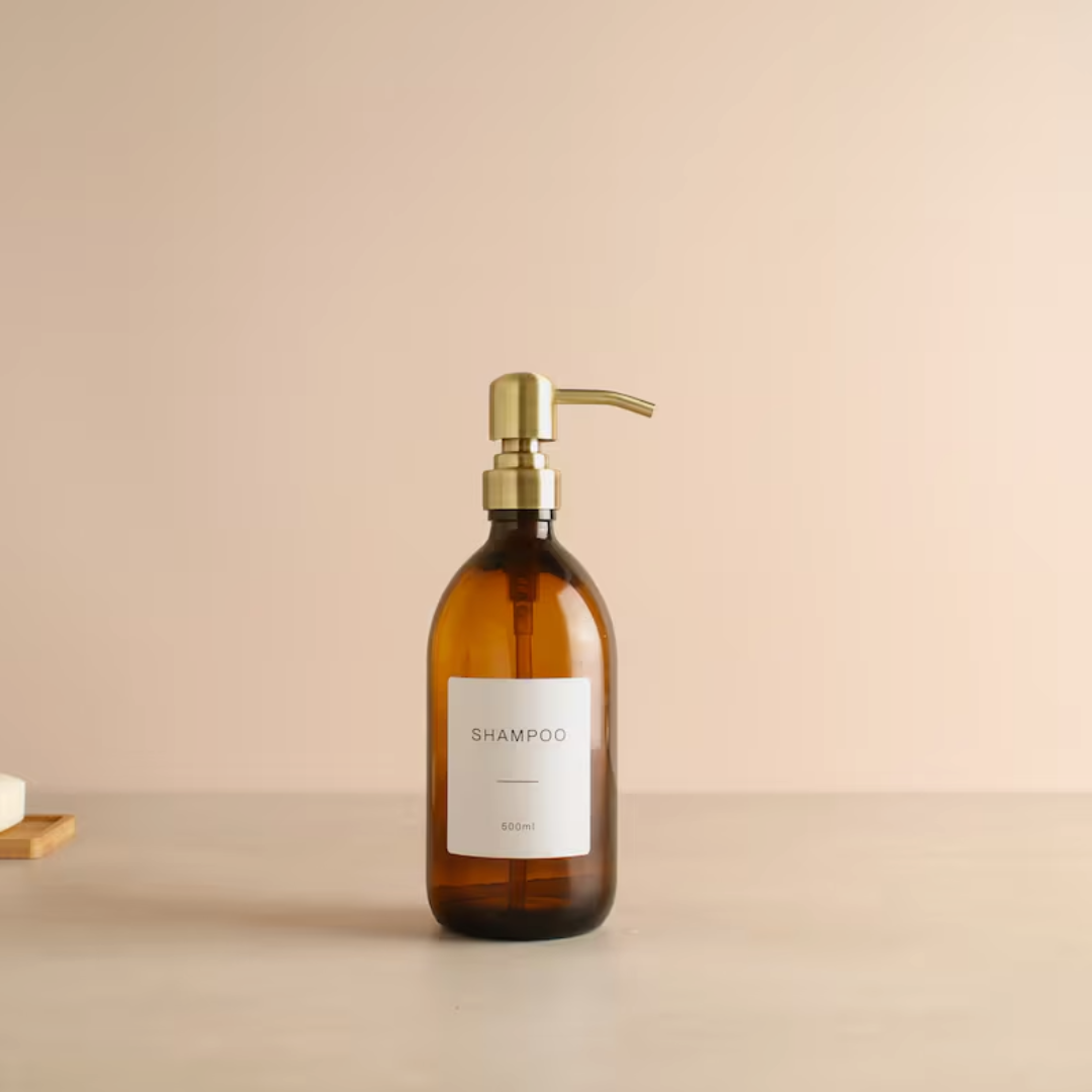 Labeled Glass Dispenser Bottle
