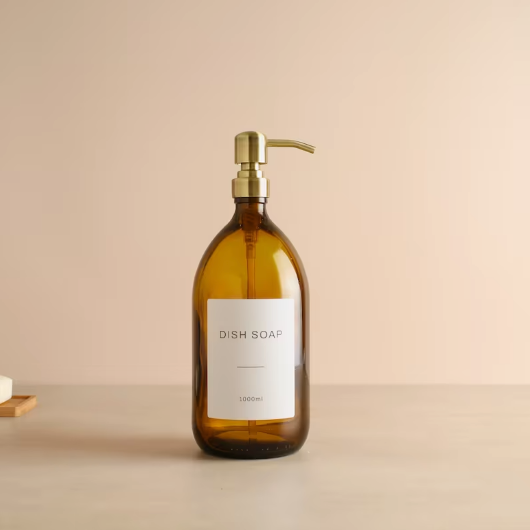 Labeled Glass Dispenser Bottle