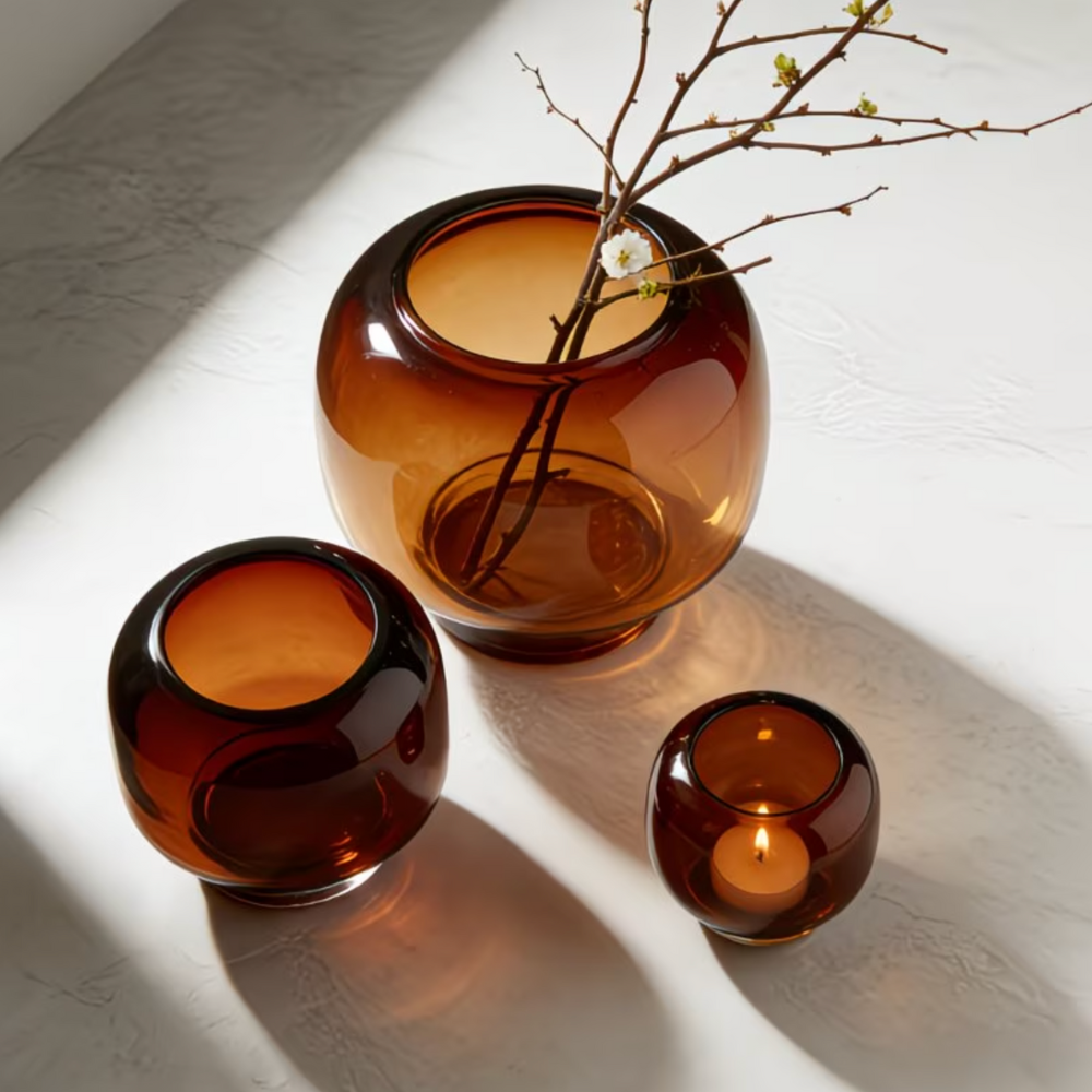 Amber Aura Glass Vase
