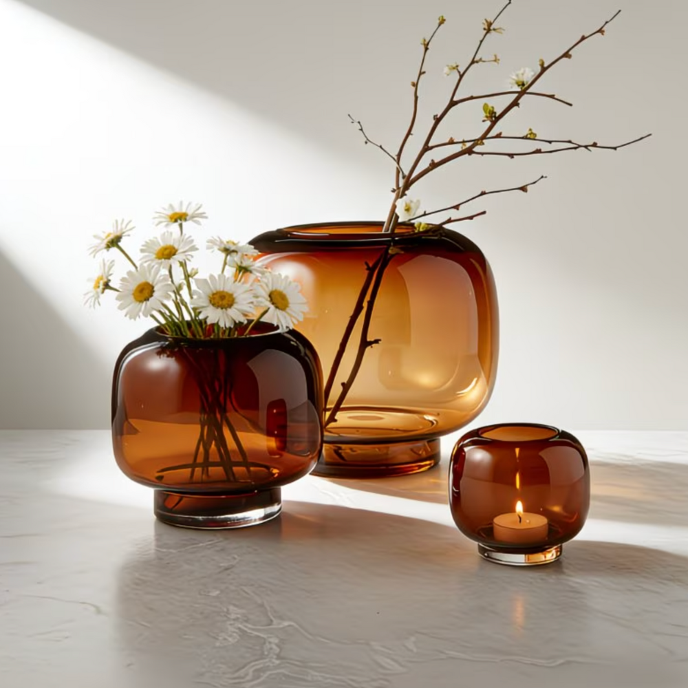 Amber Aura Glass Vase