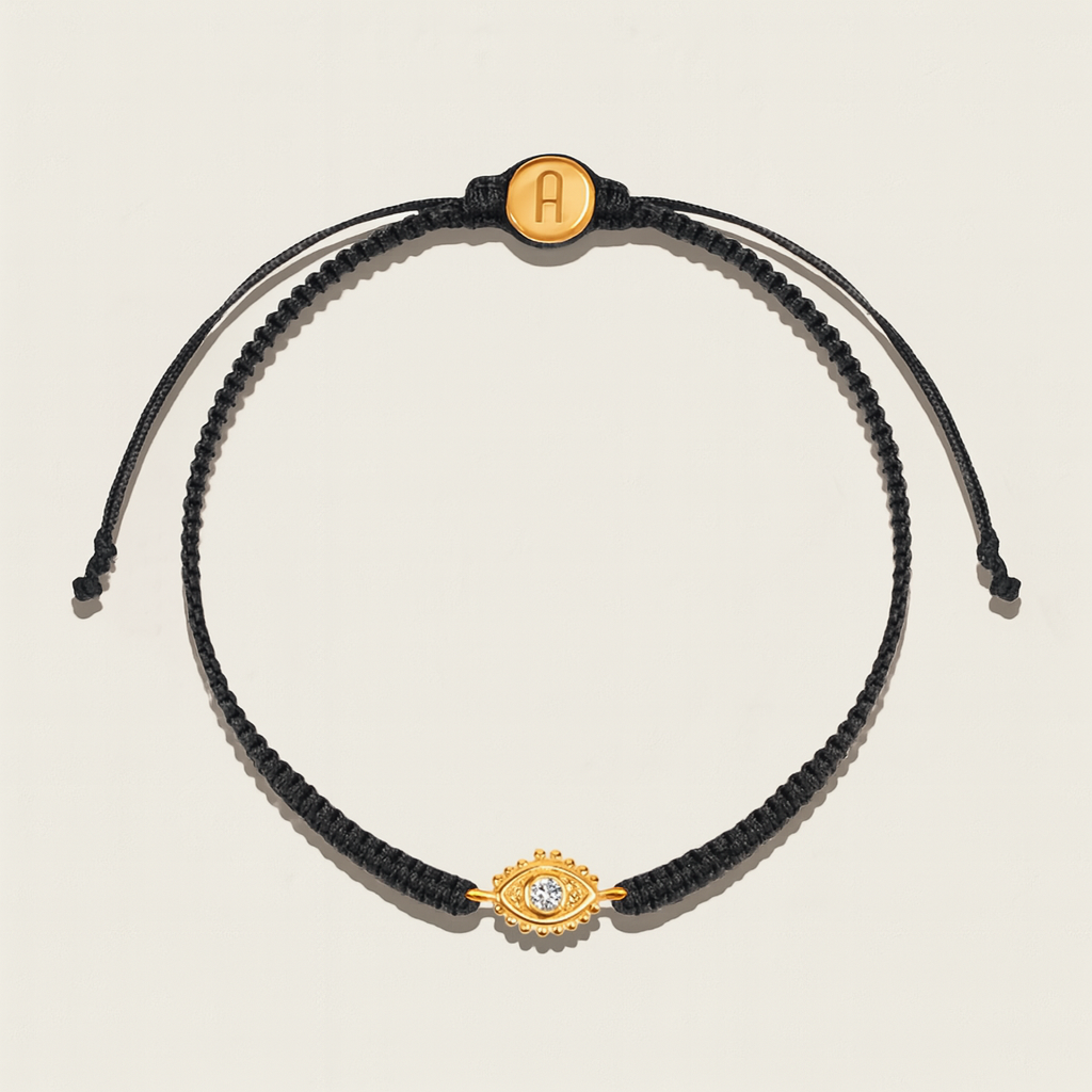 Negativity Protection - Gold Evil Eye Black String Bracelet