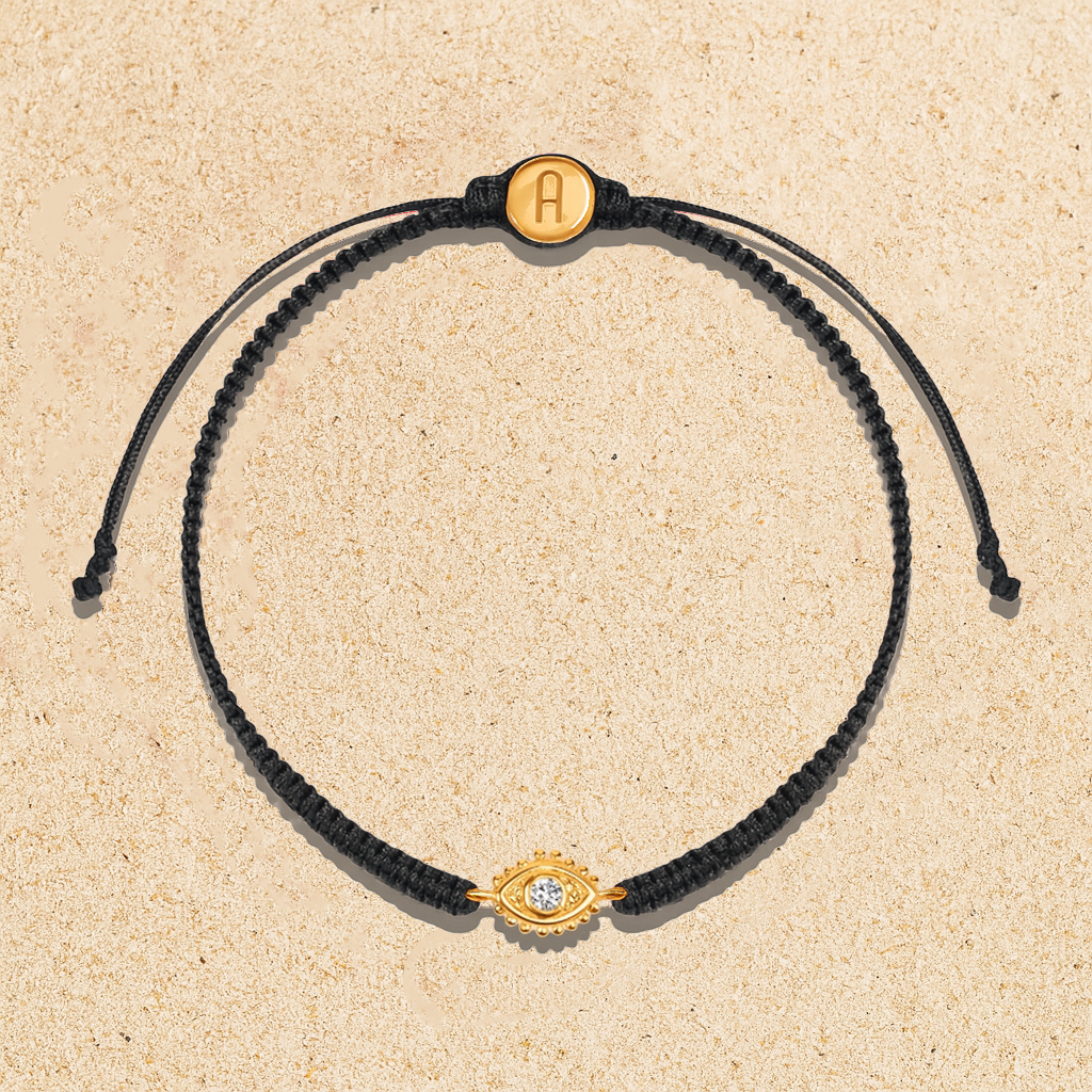 Negativity Protection - Gold Evil Eye Black String Bracelet